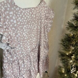 Elegant Mauve Ruffle Sleeve Blouse 100% Polyester.